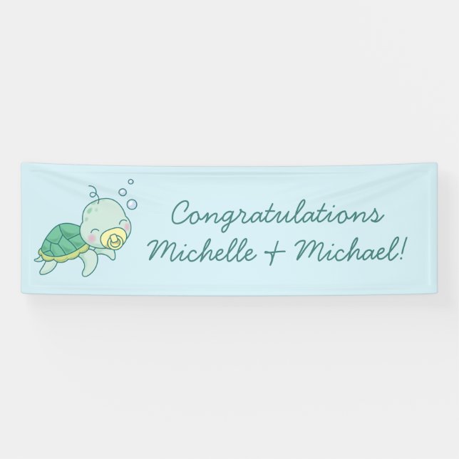 Cute Sea Turtle Baby Shower Kawaii Banner (Horizontal)