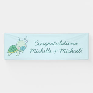Cute Sea Turtle Baby Shower Kawaii Blue Boy Banner