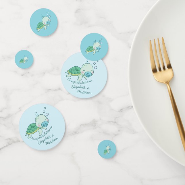 Cute Sea Turtle Baby Shower Kawaii Blue Boy Confetti (Group)