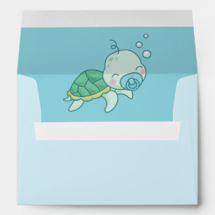 Cute Sea Turtle Baby Shower Kawaii Blue Boy Envelope