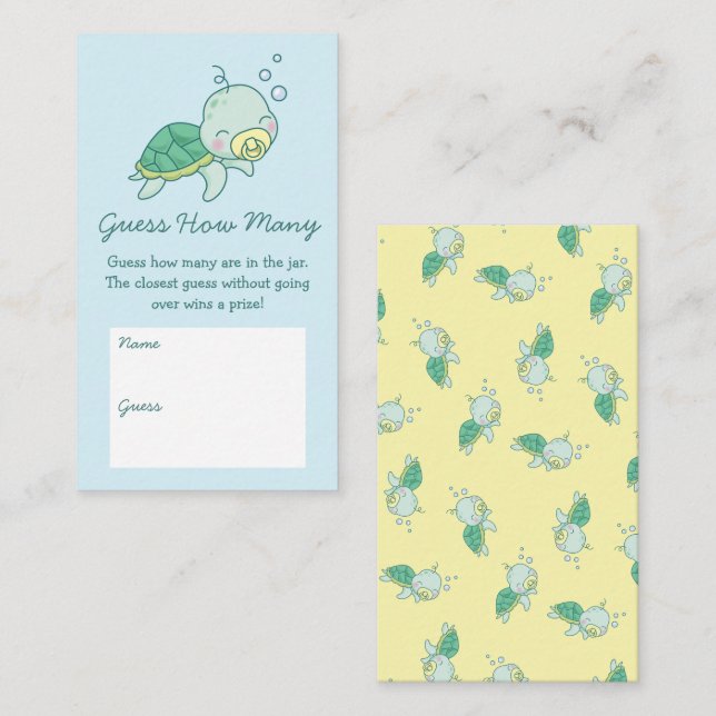 Cute Sea Turtle Baby Shower Kawaii Guess How Many Enclosure Card (Front/Back)