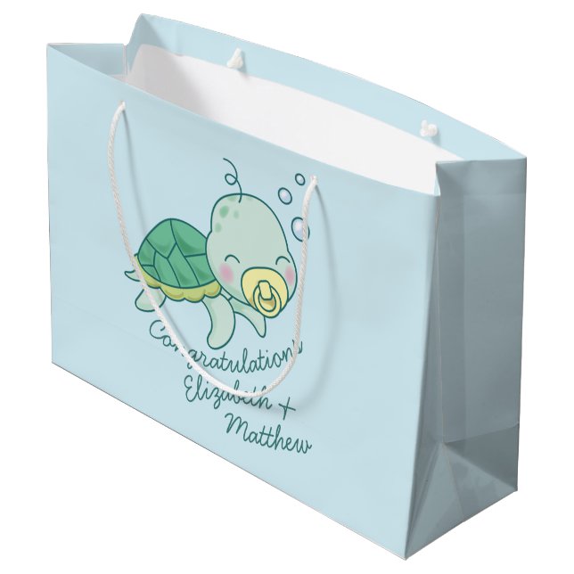 Cute Sea Turtle Baby Shower Kawaii Large Gift Bag (Back Angled)
