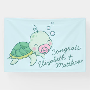 Cute Sea Turtle Baby Shower Kawaii Pink Girl Banner