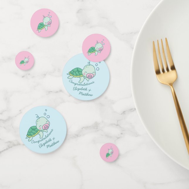 Cute Sea Turtle Baby Shower Kawaii Pink Girl Confetti (Group)