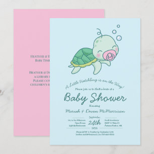 Cute Sea Turtle Baby Shower Kawaii Pink Girl Invitation