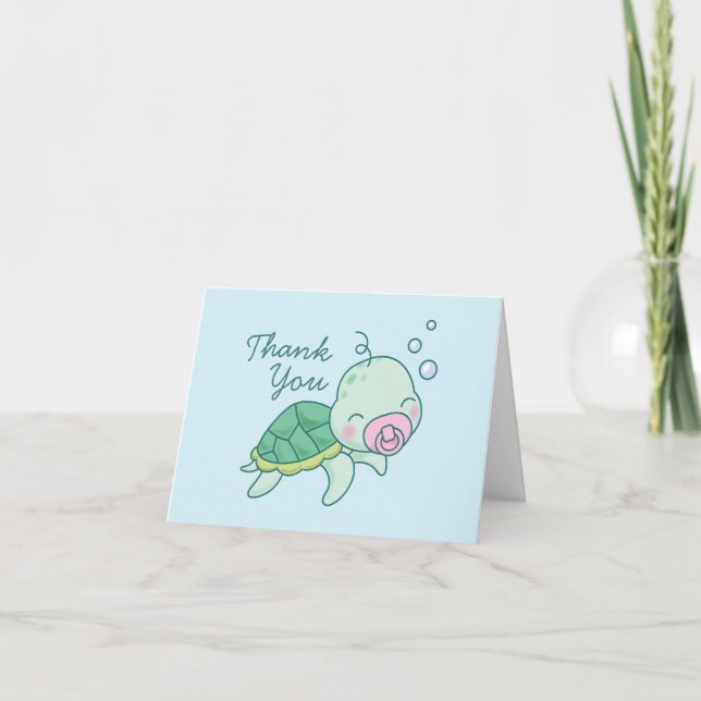 Cute Sea Turtle Baby Shower Kawaii Pink Girl Thank You Card (Front)