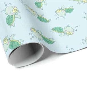 Cute Sea Turtle Baby Shower Kawaii Wrapping Paper
