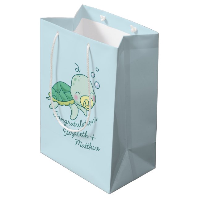 Cute Sea Turtle Baby Shower Medium Gift Bag (Back Angled)