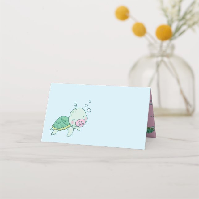 Cute Sea Turtle Baby Shower Pink Girl Place Card (Front)