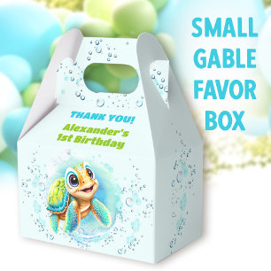 Cute Sea Turtle Boy Pool Party 1st Birthday Favour Box