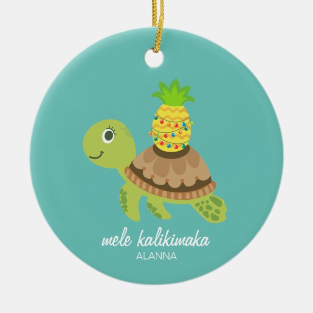 Cute Sea Turtle Christmas Ceramic Tree Decoration (Front)