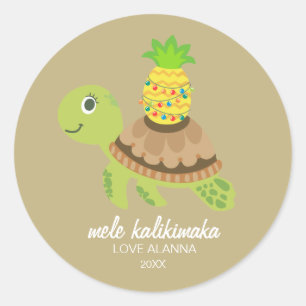 Cute Sea Turtle Christmas Classic Round Sticker