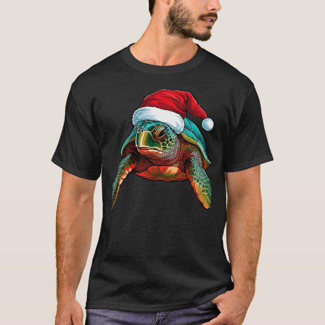 Cute Sea Turtle Christmas Santa Hat Xmas Pajama (2 T-Shirt (Front)