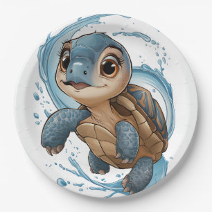 Cute Sea Turtle Christmas Watercolor Holiday Paper Plate