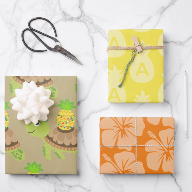 Cute Sea Turtle Christmas Wrapping Paper Sheet (Front)