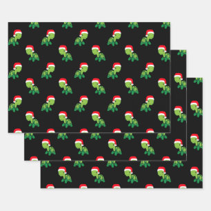 Cute Sea Turtle Christmas Xmas Santa Hat Pattern Wrapping Paper Sheet