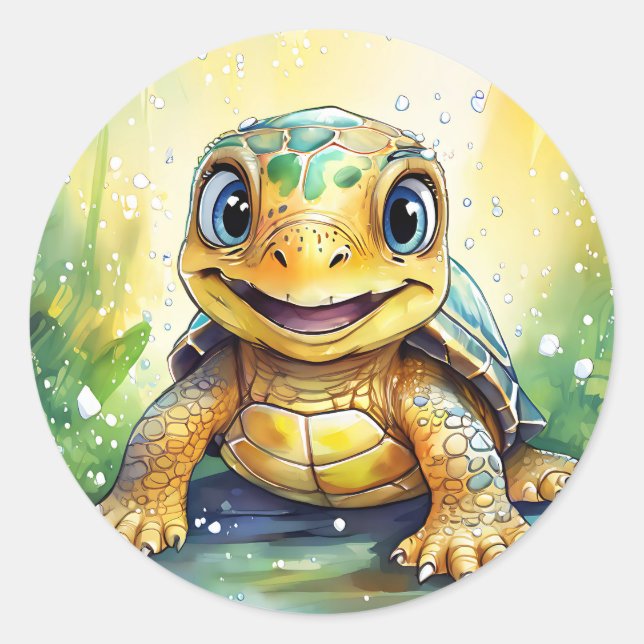 Cute Sea Turtle Classic Round Sticker (Front)