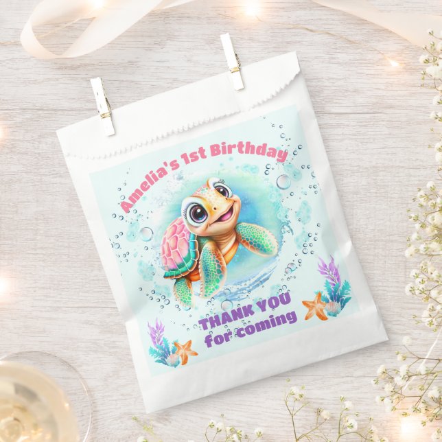 Cute Sea Turtle Colourful 1st Birthday favour Bag (Clipped)