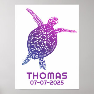 Cute Sea Turtle CUSTOM BABY NAME BIRTHDAY Art Poster