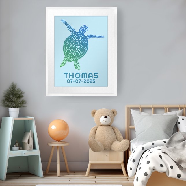 Cute Sea Turtle CUSTOM BABY NAME BIRTHDAY Art Poster (Cute Sea Turtle CUSTOM BABY NAME BIRTHDAY Art Poster
Green Blue)