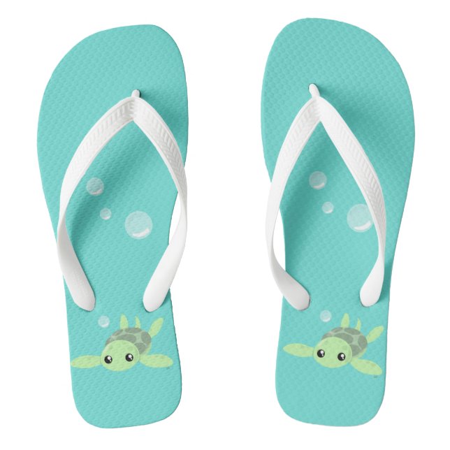 Cute Sea Turtle Flip Flops, Adult Flip Flops (Footbed)