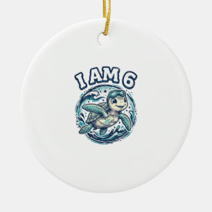 Cute Sea Turtle I Am 6 Birthday Vintage Shirt Desi Ceramic Tree Decoration