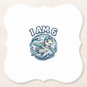 Cute Sea Turtle I Am 6 Birthday Vintage Shirt Desi Paper Coaster