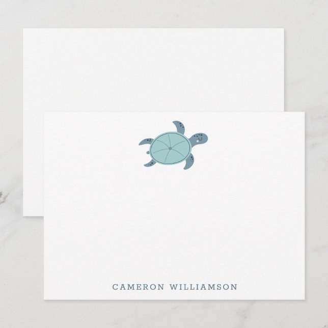 Cute Sea Turtle in Blue Personalised Stationery Thank You Card (Front/Back)
