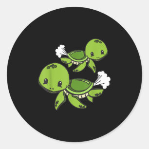 Cute Sea Turtle Lover - Funny Farting Sea Turtle Classic Round Sticker
