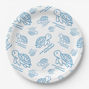 Cute Sea Turtle Nautical Doodle Pattern Paper Plate