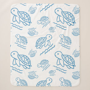 Cute Sea Turtle Nautical Doodle Pattern Sherpa Blanket