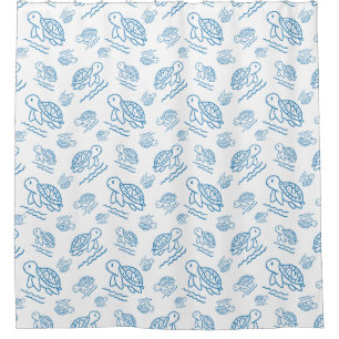Cute Sea Turtle Nautical Doodle Pattern Shower Curtain