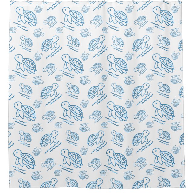 Cute Sea Turtle Nautical Doodle Pattern Shower Curtain (Front)