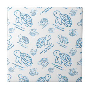 Cute Sea Turtle Nautical Doodle Pattern Tile