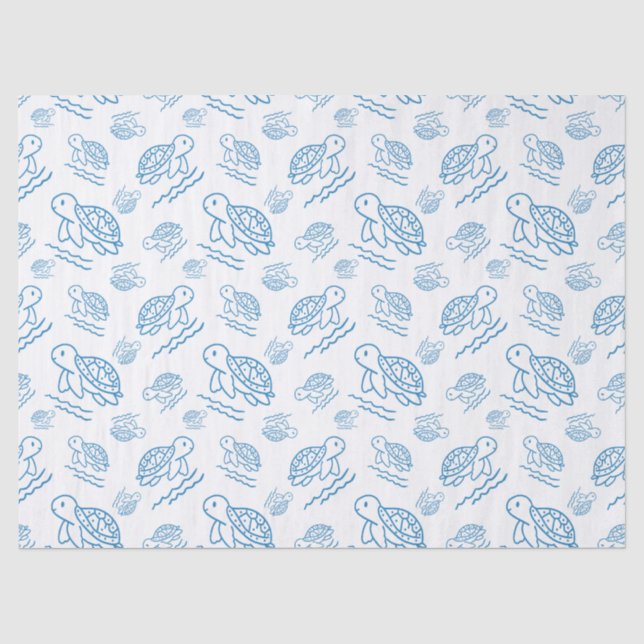 Cute Sea Turtle Nautical Doodle Pattern Tissue Paper (Front)