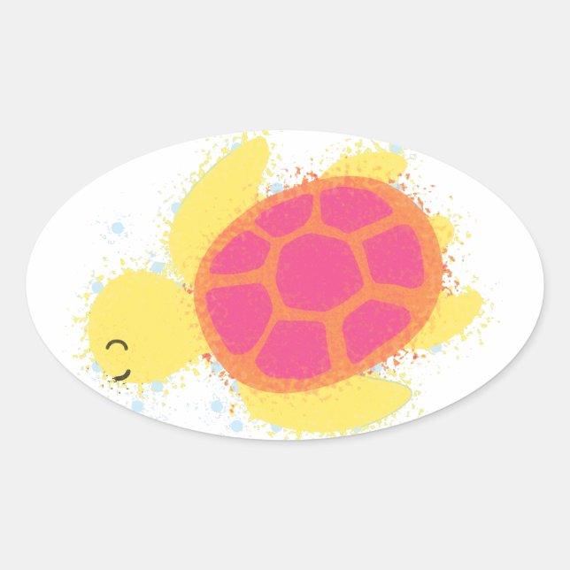 Cute Sea Turtle Oval Sticker (Front)