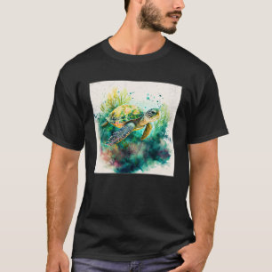 Cute Sea Turtle Paint Splatter Illustration Colorf T-Shirt