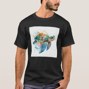Cute Sea Turtle Paint Splatter Illustration Colorf T-Shirt