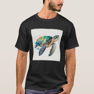 Cute Sea Turtle Paint Splatter Illustration Colorf T-Shirt
