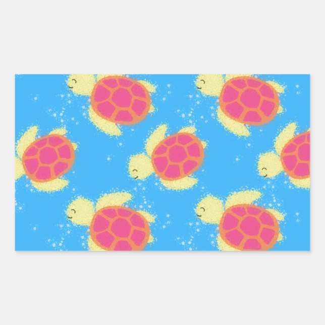 Cute Sea Turtle Pattern Rectangular Sticker (Front)