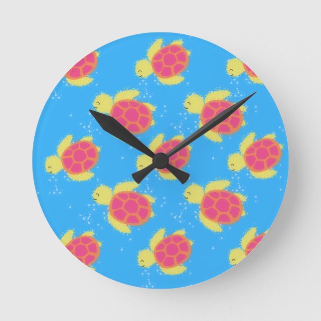 Cute Sea Turtle Pattern Round Clock (Front)