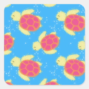 Cute Sea Turtle Pattern Square Sticker