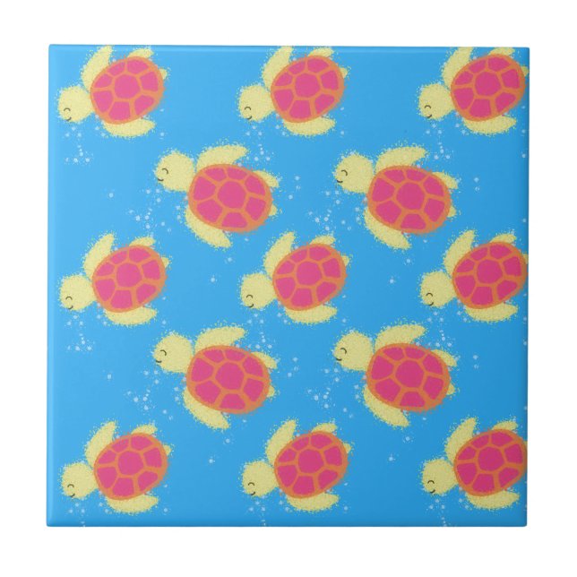 Cute Sea Turtle Pattern Tile (Front)