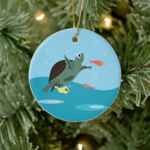 Cute Sea Turtle Under the Sea Art Ceramic Tree Decoration
