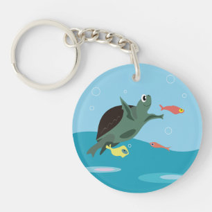 Cute Sea Turtle Under the Sea Art Key Ring