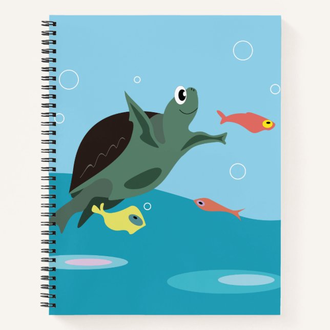 Cute Sea Turtle Under the Sea Art Notebook (Front)
