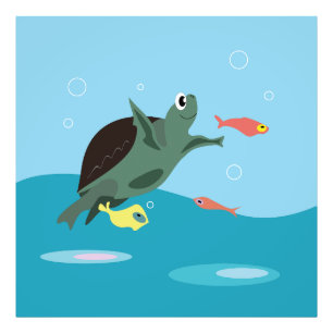 Cute Sea Turtle Under the Sea Art Photo Print