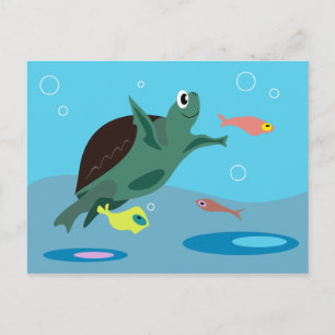 Cute Sea Turtle Under the Sea Art Postcard