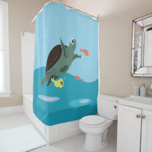 Cute Sea Turtle Under the Sea Art Shower Curtain