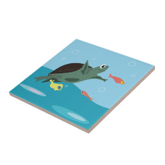 Cute Sea Turtle Under the Sea Art Tile